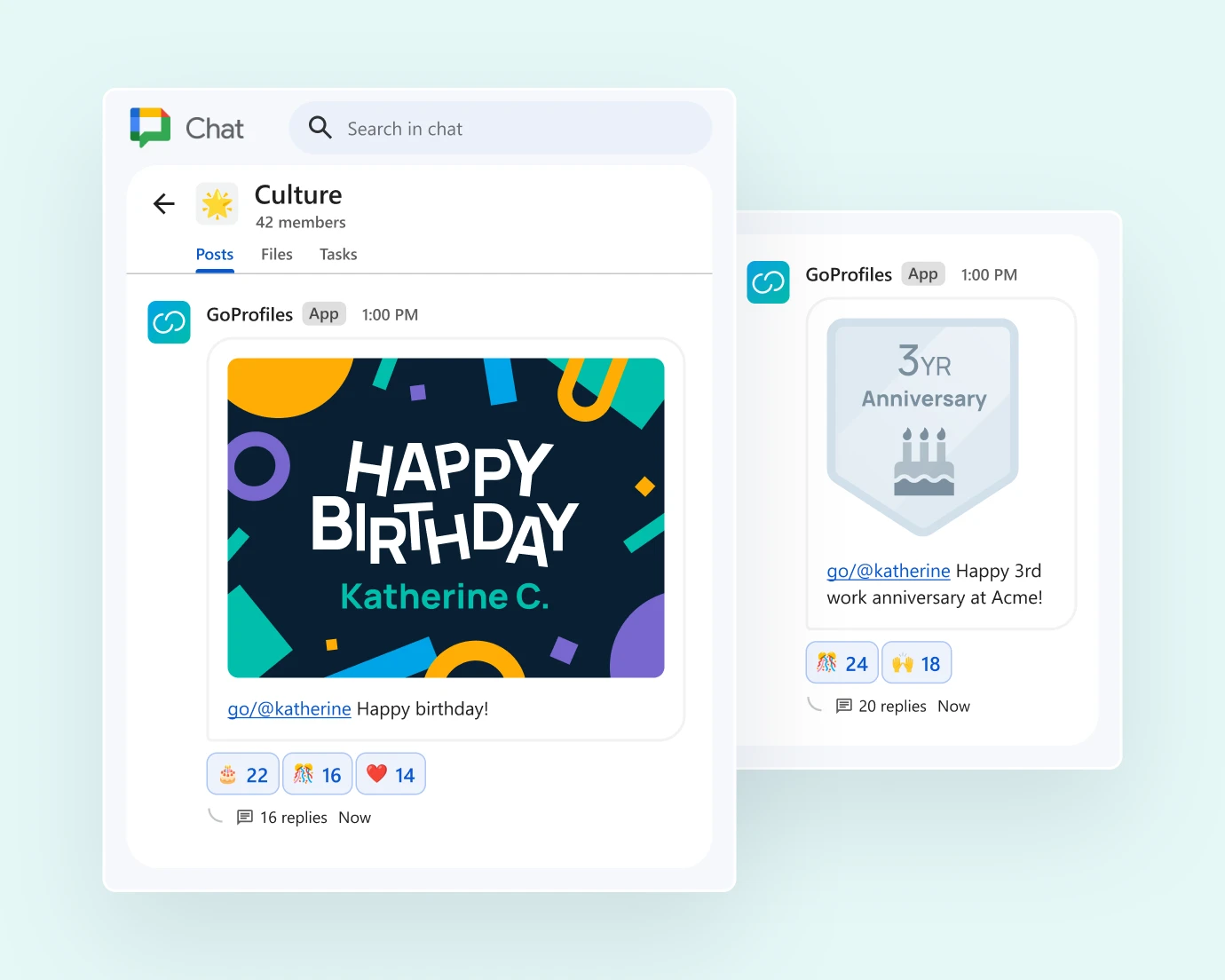 GoProfiles work anniversary and birthday messages on  